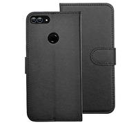 SDTEK Custodia Compatible con Huawei P Smart (2017/2018), Pelle Case Libro Portafoglio Magnete Folio Flip Cover Pouch (Nero)