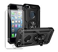 SDTEK Custodia Compatible con iPhone SE (2016-2019) 5 5s, Robusta Phone Ibrida Magnetico Integrato Schermo Pellicola Vetro Temperato Cover Case 360 (Nero)