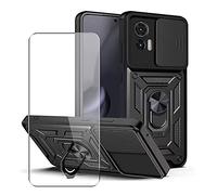 SDTEK Custodia Compatible con Motorola Moto Edge 30 Neo, Cover Obiettivo Fotocamera, Supporto, Anello Magnetico Protezione Schermo Vetro (Nero)