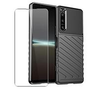 SDTEK Custodia Compatible con Sony Xperia 5 IV, Forte e Robusto 360 Protezione + Pellicola Vetro Temperato Cover Case ((Nero))