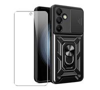 SDTEK Custodia per Samsung Galaxy S24 Fe Cover Obiettivo Fotocamera, Supporto, Anello Magnetico Protezione Schermo Vetro (Nero)