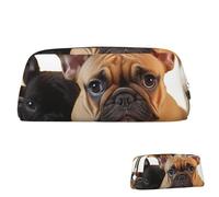 SDTYKHJ Astuccio carino Bulldog francese grande astuccio portamatite portatile portamonete estetico borsa cosmetica in pelle borsa per il trucco, Argento, Taglia unica