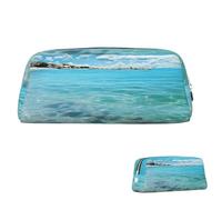 SDTYKHJ Astuccio per matite con acqua di mare scenico grande astuccio portamonete portatile borsa cosmetica estetica borsa per trucco in pelle, Argento, One Size