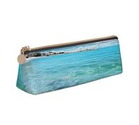 SDTYKHJ Astuccio per matite con acqua di mare scenico grande astuccio portamonete portatile borsa cosmetica estetica borsa per trucco in pelle