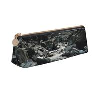 SDTYKHJ Astuccio per matite con motivo fiume e rocce grigie, grande, portatile, portamonete, borsa cosmetica estetica, borsa per il trucco in pelle