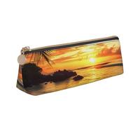 SDTYKHJ Astuccio per matite tropicale spiaggia costiera tramonto grande astuccio portamonete portatile borsa cosmetica estetica borsa per il trucco in pelle