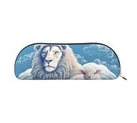 SDTYKHJ Astuccio portamatite agnello con un leone sulle nuvole grande astuccio portamonete portatile borsa cosmetica estetica borsa per cosmetici in pelle, Argento, Taglia unica