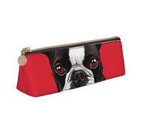 SDTYKHJ Astuccio portamatite Boston Terrier Dog rosso grande astuccio portatile portamonete estetico borsa cosmetica in pelle borsa per il trucco