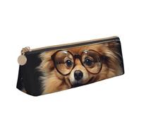 SDTYKHJ Astuccio portamatite con cane della Pomerania che indossa occhiali grande astuccio portamonete portatile borsa cosmetica estetica borsa per il trucco in pelle