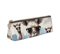SDTYKHJ Astuccio portamatite divertente giraffa con occhiali da sole grande astuccio portamonete portatile borsa cosmetica estetica borsa per il trucco in pelle