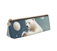 SDTYKHJ Astuccio portamatite divertente orso polare che gioca a palla di neve grande astuccio portamonete portatile borsa cosmetica estetica borsa per il trucco in pelle