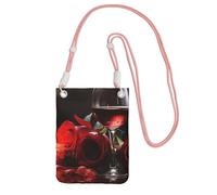 SDTYKHJ Borsa a tracolla per cellulare con rose rosse, bicchieri di vino e candele, impermeabile, borsa a tracolla per telefono cellulare, borsa a tracolla per donne