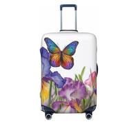 SDTYKHJ Copertura per bagagli da viaggio alla moda, protezione per valigie con iris, fiore, farfalla, spandex, lavabile, antigraffio, adatta per valigie da 45-81 cm, Nero , L