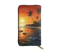 SDTYKHJ Portafoglio da donna Frizione Grande Capacità Lungo Portafoglio Palma Sole Paesaggio Pelle Signore Porta Telefono Porta Telefono Borsa da Vi