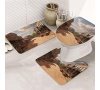 SDTYKHJ Set di 3 tappetini da bagno ultra assorbenti antiscivolo tappeti da bagno Old Wild West Cowboy Town tappetini da doccia morbido tappeto da doccia a forma di U tappetino per WC coperchio per