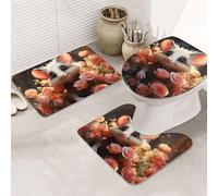 SDTYKHJ Set di tappeti da bagno 3 pezzi tappetino da bagno ultra assorbente antiscivolo tappeti da bagno Cartoon opossum e rose tappetini morbido tappetino da doccia a forma di U tappetino per WC