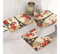 SDTYKHJ Set di tappeti da bagno 3 pezzi tappetino da bagno ultra assorbente antiscivolo tappeti da bagno Parigi vintage floreale tappetini da doccia morbido tappeto da doccia a forma di U tappeto WC