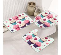 SDTYKHJ Set di tappeti da bagno 3 pezzi tappetino da bagno ultra assorbente antiscivolo tappeti da bagno Cupcake Candy Hearts Sweet Floor Mats morbido tappetino da doccia a forma di U tappeto WC