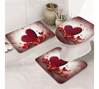 SDTYKHJ Set di tappeti da bagno 3 pezzi tappetino da bagno ultra assorbente antiscivolo tappeti da bagno cuori con amore tappetini morbido tappetino da doccia a forma di U tappetino per WC copertura