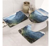 SDTYKHJ Set di tappeti da bagno 3 pezzi tappetino da bagno ultra assorbente antiscivolo tappeti da bagno Rock Mountain tappetini da doccia morbido tappeto da doccia a forma di U tappetino per WC