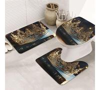 SDTYKHJ Set di tappeti da bagno 3 pezzi tappetino da bagno ultra assorbente antiscivolo tappeti da bagno corona vintage tappetini da doccia morbido tappeto da doccia a forma di U tappetino per WC