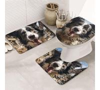 SDTYKHJ Set di tappeti da bagno 3 pezzi tappetino da bagno ultra assorbente antiscivolo tappeti da bagno Pastor Border Collie tappetini da doccia morbido tappeto da doccia a forma di U tappeto WC
