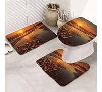 SDTYKHJ Set di tappeti da bagno 3 pezzi tappetino da bagno ultra assorbente antiscivolo tappeti da bagno arancione alba tappetini da spiaggia morbido tappetino da doccia a forma di U tappetino per WC