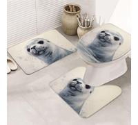 SDTYKHJ Set di tappeti da bagno 3 pezzi tappetino da bagno ultra assorbente antiscivolo tappeti da bagno Harp Seal Painting tappetini morbido tappetino da doccia a forma di U tappeto WC coperchio per