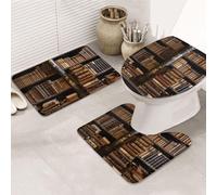 SDTYKHJ Set di tappeti da bagno 3 pezzi tappetino da bagno ultra assorbente antiscivolo tappeti da bagno vecchi libri in biblioteca tappetini morbido tappetino da doccia a forma di U tappeto WC