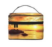 SDTYKHJ Trousse per trucchi da donna, borsa da viaggio per articoli da toeletta tropicali, spiaggia, costiera, tramonto, organizer per trucchi con manico