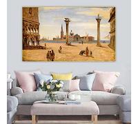 SDVIB Jean Baptiste Camille Corot《Venezia,la Piazzetta》Dipinto a olio su tela Opera d'arte Immagine Sfondo Decorazioni per la casa Stampe su tela 80x160cm Senza cornice