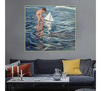 SDVIB Joaquin Sorolla《La piccola barca a vela》Dipinto a olio su tela Opera d'arte Poster Immagine Decorazione murale Decorazione domestica Stampa su tela 50x55cm Senza cornice