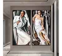 SDVIB Tamara De Lempicka Abito Bianco Donna Uomo Che Fuma Quadro su Tela Stampa Opera d'Arte Moderna Poster Wall Art Living Room Decor 40x80cm-2Pieces Frameless