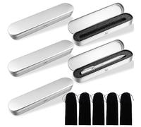 SDwfxd 5 pezzi Astuccio portapenne, piccolo portatile Sponge Pen Slot in metallo vuoto, con 5 sacchetti di velluto, per ufficio, materiale scolastico, argento, argento, Portatile