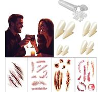 SDXCJY 8 paia di denti da vampiro, zanne da vampiro di Halloween, 4 misure con adesivo per denti, denti da Dracula per feste di Halloween, cosplay, accessori di Halloween (13 mm, 15 mm, 17 mm, 19 mm)