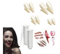SDXCJY 8 paia di denti da vampiro,zanne da vampiro per Halloween,4 dimensioni di zanne con denti adesivi,denti da Dracula per accessori di Halloween,ideali per travestimenti e feste a tema. (13 mm, 15