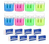 SDXCJY 8 temperamatite manuali con coperchi, piccoli temperamatite a doppio foro, con 8 gomme in plastica bianca. Adatto per bambini, adulti e studenti (colorato)