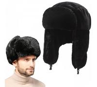 SDXCJY Cappello da cacciatore invernale bomber cappello russo cappello invernale caldo cappello con orecchie antivento in pelliccia sintetica cappello aviatore pilota cappello nero per pattinaggio