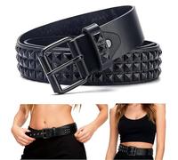 SDXCJY Cintura con rivetti in stile rock punk, borchie borchiate, goth, a tre file, a piramide, quadrata, in pelle PU vintage, rock punk, con occhielli borchiati, punk, per jeans, abbigliamento rock