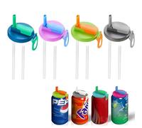 SDXCJY Confezione da 4 coperchi riutilizzabili in silicone con cannucce, coperchi resistenti alle perdite per lattine da 5,4 cm, set multicolore, ideali per esterni, picnic, feste, adatti per adulti e