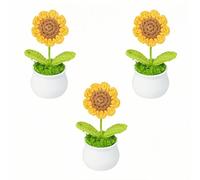 SDXCJY Fiori all'uncinetto girasoli artificiali girasoli regali per le donne supporto emotivo pianta ufficio scrivania auto cruscotto decorazione per donne regali motivazionali di compleanno (3 pezzi)