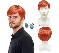 SDXCJY Parrucca corta da uomo, 2 pezzi, con occhiali da sole, parrucca corta da uomo, parrucca punk anni '60, parrucca rock, accessori per costumi per feste punk e carnevale (arancione)