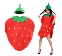 SDXCJY Set costume da fragola per adulti, esilarante vestito cosplay con copricapo, morbido tessuto non tessuto, taglia unica, ideale per Halloween, feste a tema, giochi di ruolo ed eventi divertenti