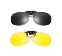 SDXCJY Set di 2 occhiali da sole con clip, polarizzati, UV400, rotondi, occhiali da sole e per la guida notturna, con lenti anti-riflesso, visione HD, per uomini e donne, Nero, giallo., Taglia unica