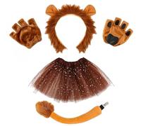 SDXCJY Set di 4 costumi da leone con orecchie da leone, guanti, coda e gonna tutù, perfetto per bambini e adulti, cosplay, Halloween, compleanno, carnevale, spettacoli teatrali (marrone)