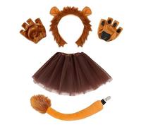 SDXCJY Set di 4 costumi da leone con orecchie di leone, guanti, coda e gonna tutu, perfetto per bambini e adulti, cosplay, Halloween, compleanno, carnevale, spettacolo sul palco (marrone)