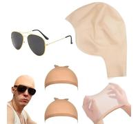 SDXCJY Set di calvi in lattice di alta qualità con 2 fodere elastiche in rete per parrucca e occhiali da sole, copertura realistica per la testa calva color pelle, ideale per cosplay, Halloween