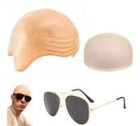 SDXCJY Set di cappellini calvi, in lattice, con retina per parrucca e occhiali da sole, ideale per cosplay rapper, Halloween, travestimenti, look celebrità, per adulti, uomini e donne (3 pezzi)