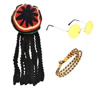 SDXCJY Set rasta autentica parrucca dreadlocks giamaicana, occhiali gialli e braccialetto intrecciato per feste, cosplay e feste in maschera (colorato)