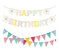 SDXCJY Striscione di buon compleanno e 2 bandiere triangolari colorate, 3 pezzi, decorazione ghirlanda di bandierine in tessuto, multicolore pastello, impermeabile, per casa, giardino, feste di